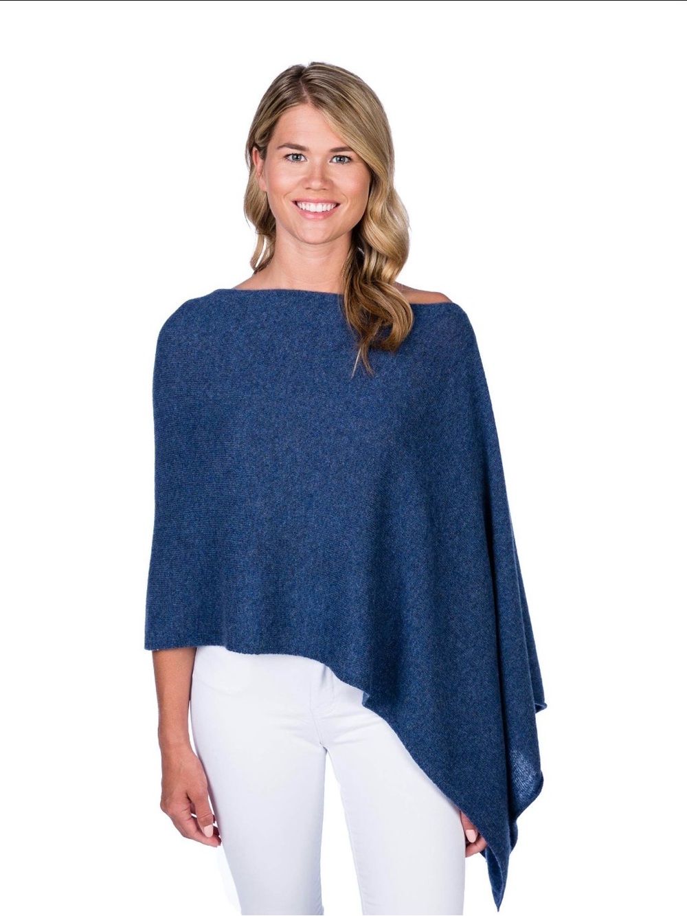 Alashan 100% Cashmere Dress Topper Asymmetrical Poncho Blue One Size